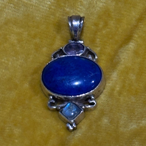 Sterling Silver 925 Multi-Gemstone Pendant – Lapis Lazuli, Amethyst & Moonstone - Picture 2 of 5